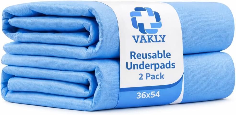 Vakly XL Washable Underpads 36" x 54" [2 Pack] Reusable Waterproof Bed Pads with Absorbent 4-Layer Protection, Large Incontinence Underpads for Bed, Sofa & Mattress, Adults, Seniors, Kids & Pets