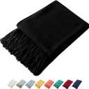 Homiest Decorative Knitted Throw with Fringe, Lightweight Acrylic Knit, Soft Tassel for Couch, Sofa, Bed (Black, 50 x 60 Inch)