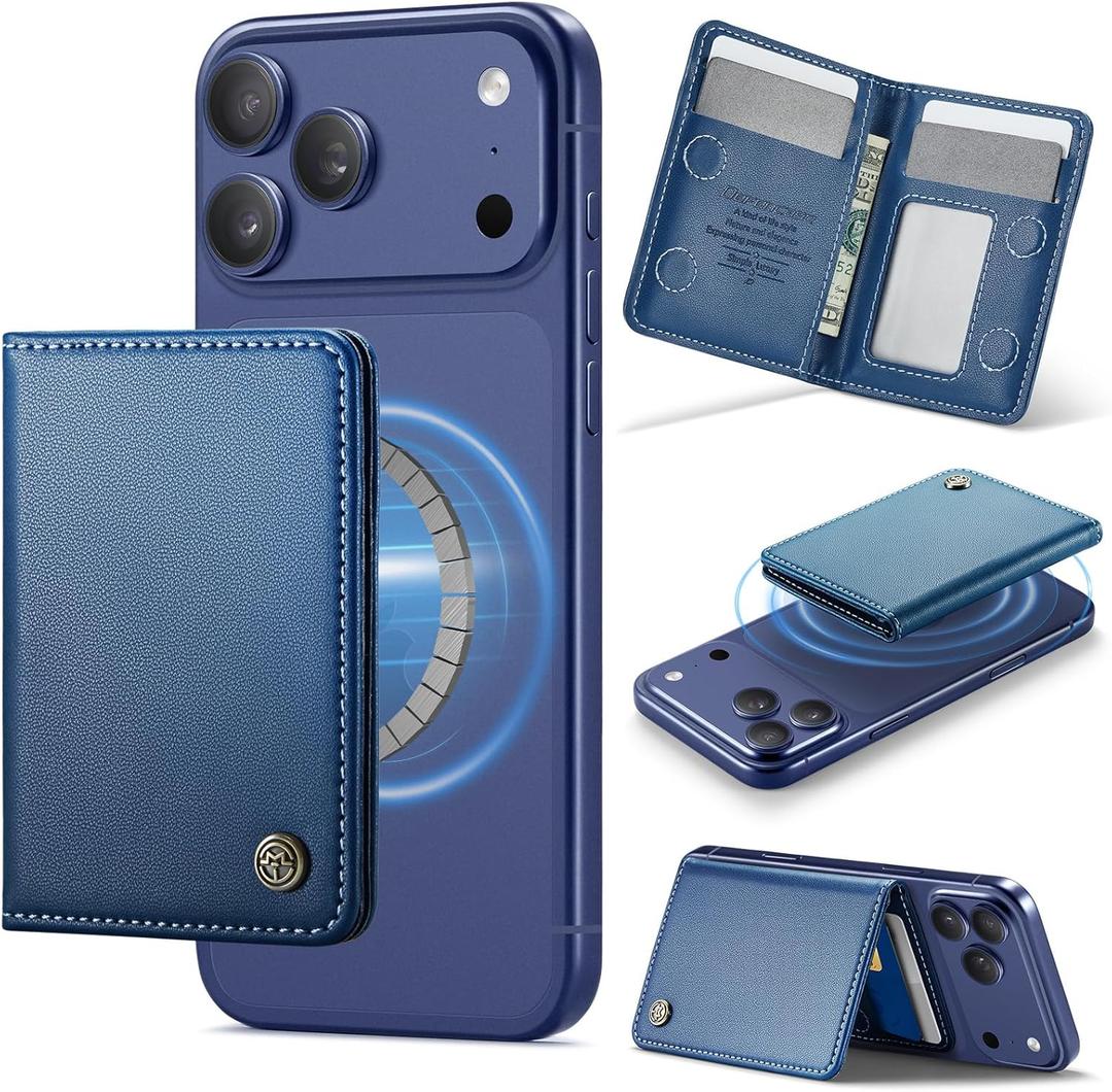 Defencase for Magsafe Wallet Magnetic Card Holder RFID Blocking, PU Leather Minimalist Phone Wallet for MagSafe Phones and Cases for iPhone 17/16/ 15/14/ 13/12/ Pro/Max/Plus/Air, Dark Blue
