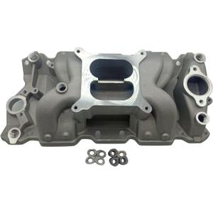 1 PC SHLPDFM Natural aluminum Intake Manifold Dual Plane Intake Manifold Compatible with 1957-1995 SBC Small Block Chevy 350 400 Idle-5500RPM Manifold