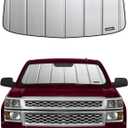 Windshield Sun Shade for Chevy Silverado GMC Sierra 1500 2014-2018, 2500/3500HD 2015-2019 & Silverado LD Sierra Limited 2019, Fits Models Without Lane Departure Warning, Premium Grey Leather Finish (gray)