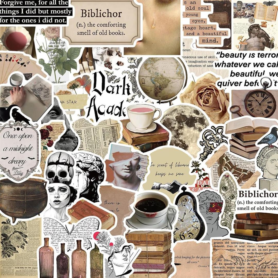 Aesthetic Dark Stickers Pack 50PCS Vintage Sticker for Water Bottles Laptop Journaling, Kechup Retro Stickers for Adults Teens Waterproof Vinyl Decals Cool Sticker