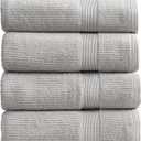 Springtree Home Grey Bath Towels Set of 4 | Ribbed Textured | 100% Combed Cotton | Absorbent Quick-Dry Gray Towels for Bathroom | Oeko-TEX Standard 100 Cotton | Mauro Collection - High Rise Grey