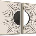 SERIMINO Black and White Wall Art Framed, Boho Canvas Wall Art for Living Room, Set of 2 Sun and Moon Painting Prints for Bedroom Decor Aesthetic,20 x28 inch