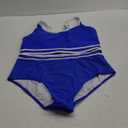 Adisputent Womens High Waisted Bikini Color Block Swimwear Bandeau Top Sports Style Scoop Crop Swimsuit 2 Piece Bathing Suits (X-Large, Royal Blue)