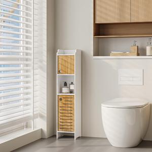 TuoxinEM 4-Tier Adjustable Bathroom Storage Cabinet, Modern White Tall Freestanding Cabinet with Multi-Type Storage Space, Perfect for Small Spaces