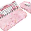 3-in-1 Ergonomic Keyboard Stand with Wrist Rest & Mouse Pad Set, Comfy Keyboard Riser Holder Soft Mousepad with Massage Design, Memory Foam and Non-Slip PU Base for Pain Relief, Pink Marble