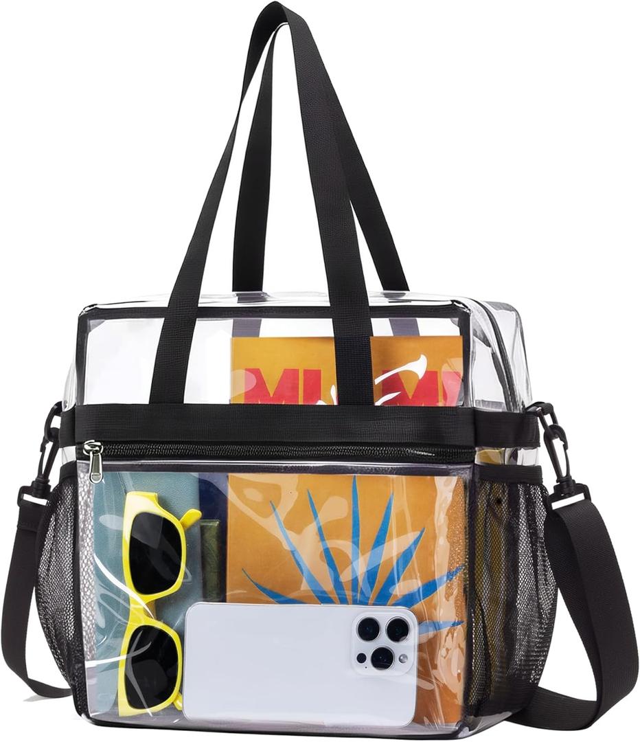 Lyingflat Clear Bag for Stadium Events Founctional 12x6x12 Stadium Approved Clear Tote Bag with Adjustable & Detachable Strap