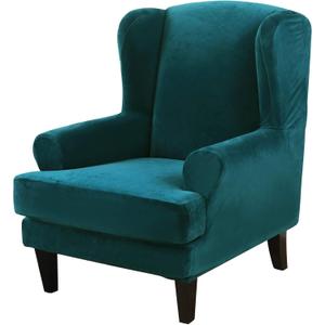 MIFXIN Wingback Chair Slipcover 2-Piece Velvet Stretch Wing Chair Slipcovers with Cushion Cover Removable Washable Armchair Sofa Furniture Protector for Living Room (Teal)