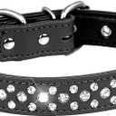 Serijoars Rhinestone Dog Collar for Small Medium Large Dogs, Adjustable Sparkly Crystal Soft Genuine Leather Bling Dog Collars (L, Black)