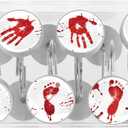 Halloween Help Me Scary Bloody Handprints Footprints Shower Curtain Hooks Set of 12 Rustproof Metal Shower Hooks for Curtains Rods Shower Curtain Rings for Bathroom Living Room Bedroom Decor (1.45x1.45x1.1 Inches)
