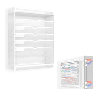 LQPAFZ 7 Tier Magnetic File Holder, No Drilling Wall File Organizer for File Cabinets Whiteboard Refrigerator,Office,Classroom, Hanging Paper Folder Holder, White