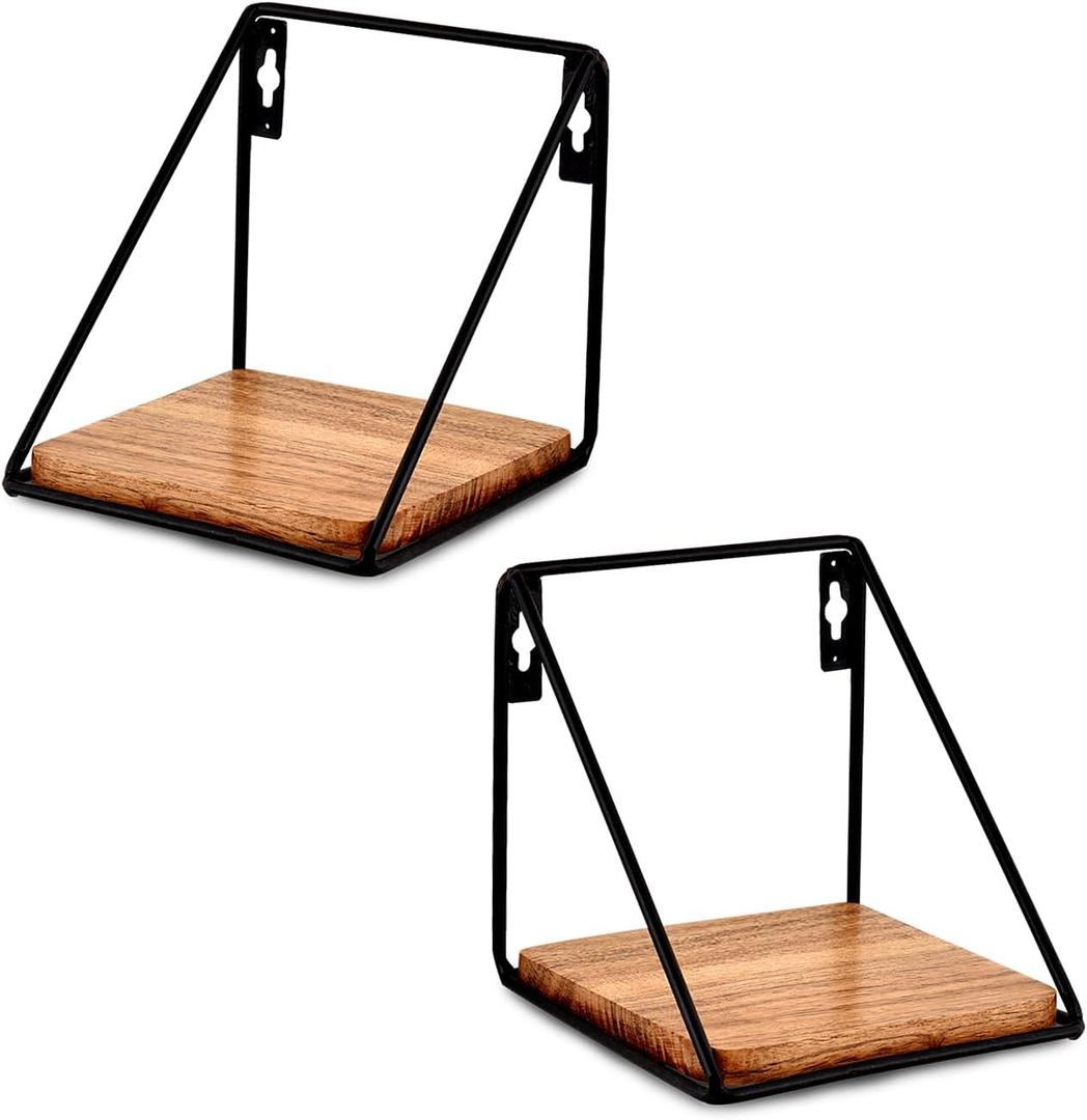 Floating Shelf Iron and Acacia Wood Wall Mounted Shelves Set of 2 for Living Room Bedroom Bathroom (5" x 5" x 5") (Set of 2)