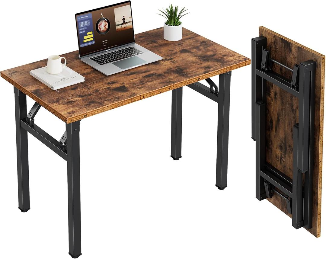 Need Small Folding Computer Desk, 35.8 Inch Writing Table, Rustic Brown