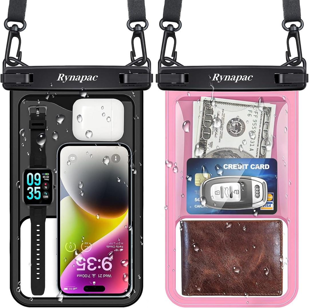 Rynapac [Up to 10" Large Waterproof Phone Pouch - 2 Pack IPX8 Waterproof Phone Case for iPhone 17 16 15 Pro Max Galaxy S26 Ultra, Touchscreen & Underwater Photography, Beach Cruise Travel Essentials