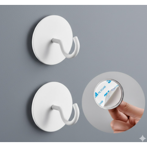 DEKAZIA® Set of 2 Self-Adhesive Ceiling Hooks White - Extra Strong Round Hooks for Ceiling & Wall