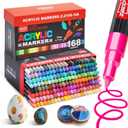 Guangna 168 Acrylic Paint Markers,Hardhead 0.7-1mm Extra Fine Tip Acrylic Paint Pen, Waterproof & High Saturation Ideal for Wood, Metal, Plastic, Canvas, Glass, Ceramic, Rock Painting DIY Art Supplies