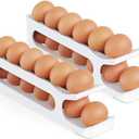 Egg Holder for Fridge, 2 Tiers Auto Rolling Forward (Can not Roll Down), Egg Storage Organizer for Refrigerator, Slim Space Saving Container, Dispenser - Egg Roller for Eggs 24 Count, Non-Stackable