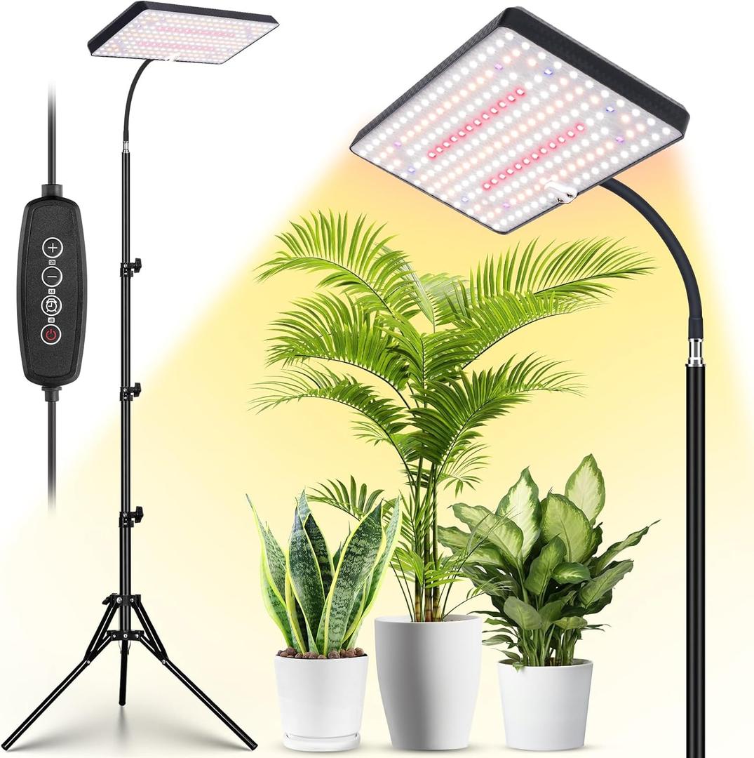 LBW Grow Lights for Indoor Plants Full Spectrum with Stand,214 LEDs Standing Plant Lights for Indoor Growing,Floor Grow Plant Lamp with 4/8/12H Timer,6 Brightness Levels,75" Adjustable Tripod (One-Head)