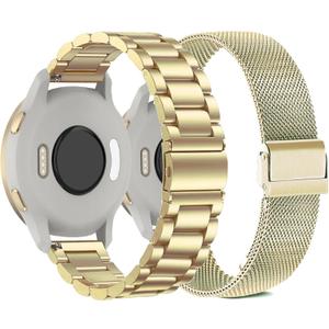 Watch Bands Compatible with 18mm Garmin Venu 3S/Venu 4 41mm/ Vivoactive 4S /Venu 2s / Vivomove 3S, Solid Stainless Steel Watchband+ Mesh Strap Bracelet for Garmin Forerunner 255s/265S (Sofe Gold)