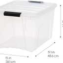 IRIS USA 40 Qt Stackable Plastic Storage Bins with Lids, 4 Pack - BPA-Free, Made in USA - See-Through Organizing Solution, Latches, Durable Nestable Containers, Secure Pull Handle - Clear