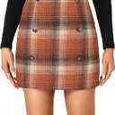 Rooscier Women's Wool Plaid High Waist Skirt Pencil Zipper Back Bodycon Mini Skirts Caramel Plaid Medium