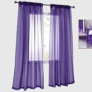 DONREN 2 Panels Solid Color Purple Sheer Curtains Elegant Rod Pocket Window Voile Panels Drapes for Bedroom Living Room (52X84 Inches)