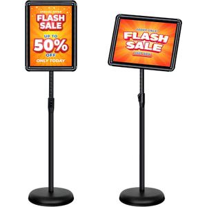 8.5x11 Inch Adjustable Pedestal Poster Sign Stand, Heavy Duty Floor Standing Sign Holder Stand Aluminum Snap Open Frame for Vertical and Horizontal View Sign Displayed (Black, Round)