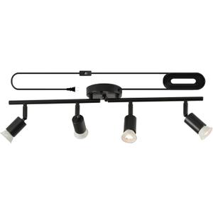 Plug in Track Light Black 4 Light Plug in Ceiling Lighting Fixture with 16.4' Long Cord,4 Way Ceiling Spotlight,Rotatable Wall Mount Light Head,GU10 Bulbs Not Included