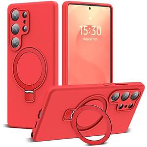 SKYLMW for Samsung Galaxy S25 Ultra Case with Magnetic Invisible Stand [Compatible with Mag-Safe] Military Drop Tested [Full Camera Protection] Silicone S25 Ultra Case for Women Men 6.9'', Red