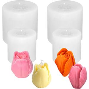 4 Pieces Tulip Molds 3D Tulip Candle Molds Tulip Flower Silicone Mold Flower Mold for Candle Making Silicone Molds for Soy Wax, Beeswax, Candle Making, Resin Craft, Clear