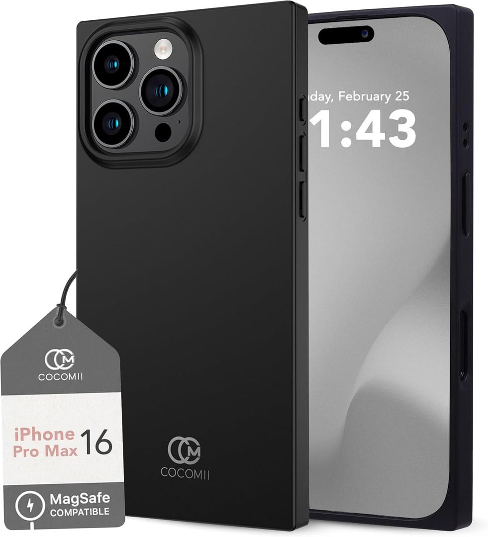 Cocomii - Rectangle Case Compatible with iPhone 16 Pro Max - Compatible with MagSafe, Solid Color, Fashionable Hues, Matte, Magnetic Phone Case for iPhone 16 Pro Max 6.9 inch, Black