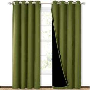 NICETOWN 100% Blackout Curtain Set, Thermal Insulated & Energy Efficiency Window Draperies for Guest Room, Full Shading Panels for Shift Worker and Light Sleepers, Olive Green, 52W x 84L, 2 PCs