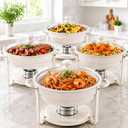 CAMIKU 6QT White Chafing Dishes for Buffet, 4-Pack Round Chafers Sets