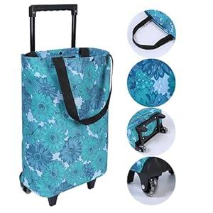 Rolling Shopping Bag, Small Shopping Cart with Wheels, Collapsible Portable Waterproof Tote for Market & Grocery Runs–Gift for Women & Seniors(Flower)