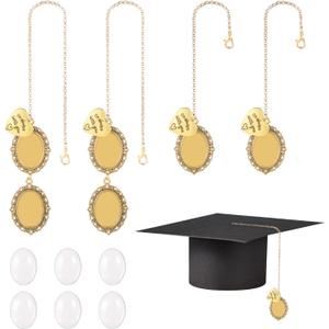 3 x 4pcs Graduation Cap Photo Charm, 2024 Graduation Cap Charm Personalized Graduation Cap Tassel Memorial Photo Pendant for 2024 Graduation Ceremony