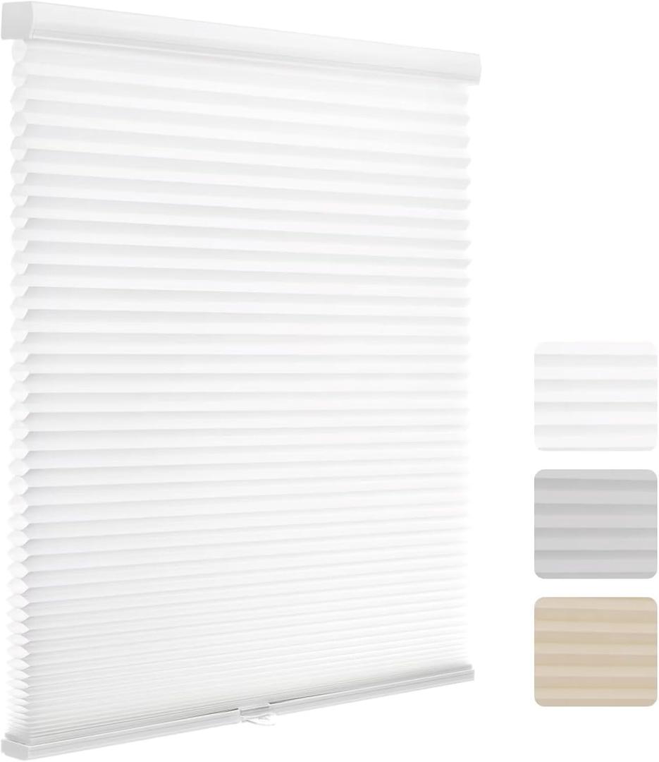MYshade 1.5-Inch Cellular Cordless Light Filtering Shades,Thermal Insulating Noise Reducing Waterproof Blinds,Honeycomb Window Treatments for Indoor Light Control (White-24 W x 64" H) (White-light Filtering)