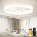 VOLISUN Low Profile Ceiling Fans with Lights and Remote, 23.6in Flush Mount Ceiling Fans with Light, 3000K-6500K Dimmable Fandelier LED Fan Light, Bladeless Ceiling Fan with Lights for Bedroom(White)