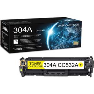 1 Pack 304A Yellow Toner Cartridge (with Chip) | Replacement for HP 304A Work with CP2025 CP2025x CP2025n CP2025dn CM2320n MFP CM2320nf MFP CM2320fxi MFP | CC532A
