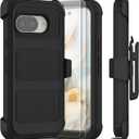for Google Pixel 9a 2025 Case with 2 Pack Tempered Glass Screen Protector, [Holster Series] Belt Clip Kickstand Heavy Duty Shockproof Protective Cell Phone Case Cover (Black)