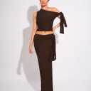 Women 2 Piece Maxi Skirt Set Sleeveless Crop Top Vacation Outfits Brown S (Brown)