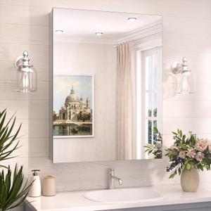 TokeShimi 24x32 Mirrored Medicine Cabinet Recessed or Wall Mount, Aluminum Tempered Silver Bathroom Medicine Cabinet with Mirror with Stepless Adjustable Storage Metal for Modern Farmhouse