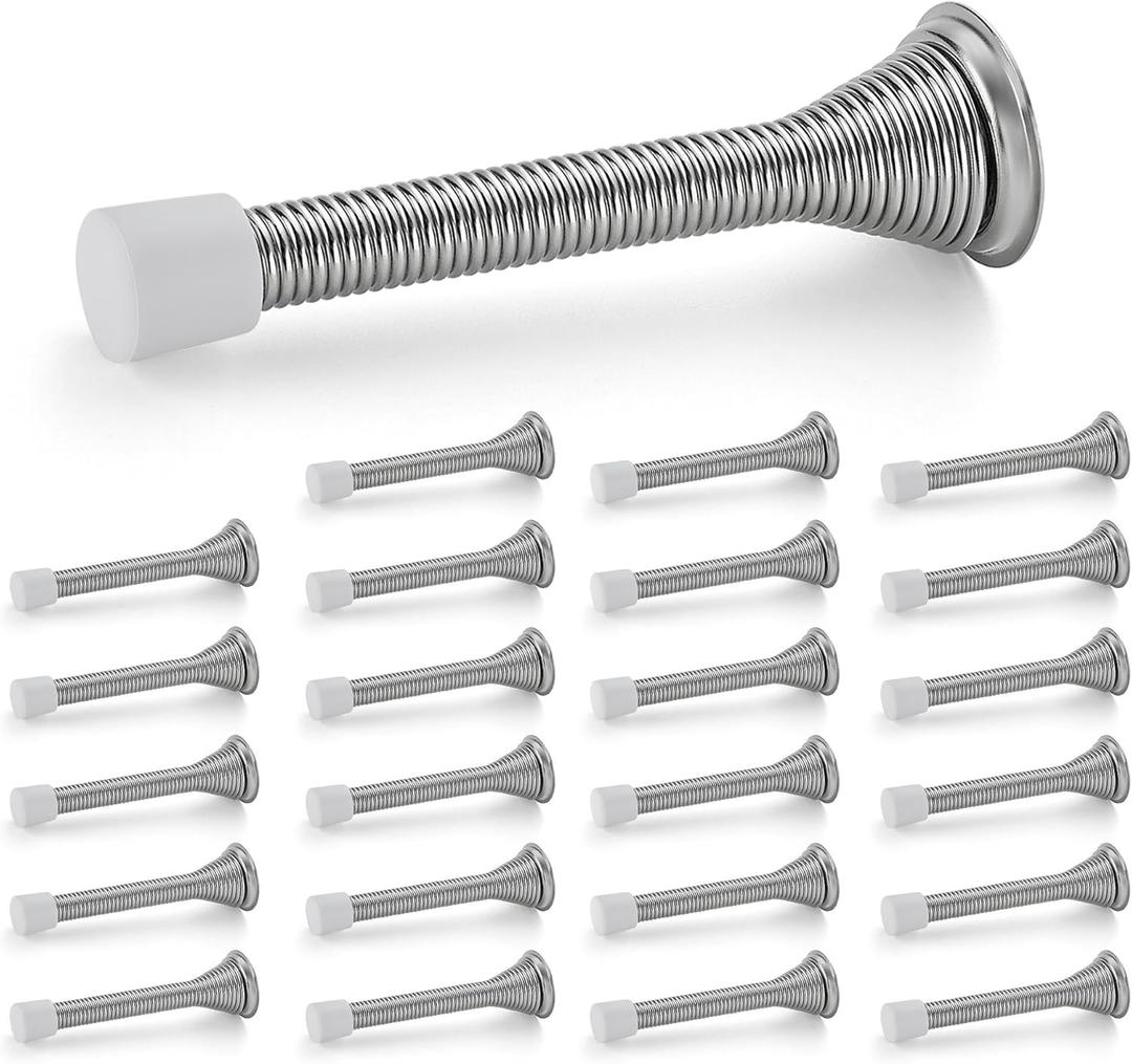 Ravinte Door Stoppers, 24 Pack Satin Nickel Spring Door Stops with Rubber Bumper, Door Stoppers for Bottom of Door