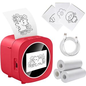 AI Voice-Powered Sticker Maker for Kids, Smart Mini Thermal Printer with 6 Art Modes and 3 Rolls Paper, Inkless Portable Thermal Sticker Printer Box for Study Note, Picture, List, DIY, Crafts