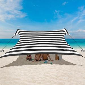 Beach Tent, Beach Canopy Sun Shade UPF 50+, Portable 1010 FT Camping Sun Shelter with Sandbags, Poles, Ground Pegs and Anti-Wind Ropes for Outdoor, Backyard, Picnics, Fishing-Black Stripe, 10x10 FT