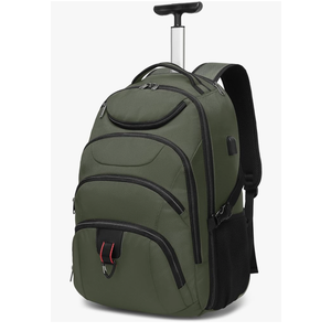 Boavan Rolling Backpack,17 inch Water Resistant Wheeled Backpack,Carry on Luggage Business Bag, Overnight College Computer bag Trolley Suitcase for Men Women Adults to Travel，Green