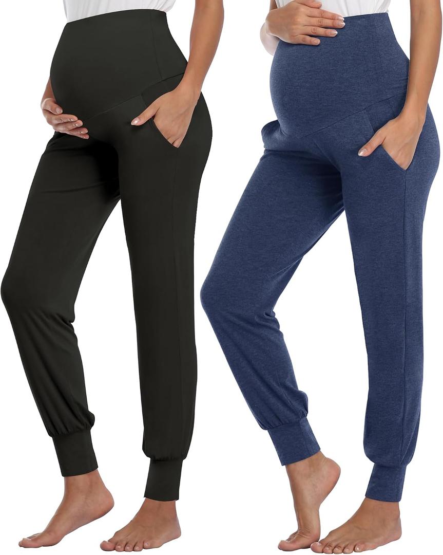 AMPOSH Women's Maternity Pants Stretchy Lounge Workout Sweatpants Casual Loose Comfy Pregnancy Joggers with Pockets (XXL)