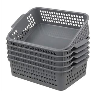 Ggbin 6 Pack Plastic Storage Baskets, Desktop Organizer Basket Bin, Grey Shelf Storage Basket