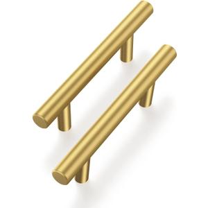 Haliwu 30 Pack Cabinet Handles Brass Gold Cabinet Pulls 2-1/2 Inch Hole Center Drawer Pulls Modern Bar Dresser Handles for Bathroom Kitchen Bedroom