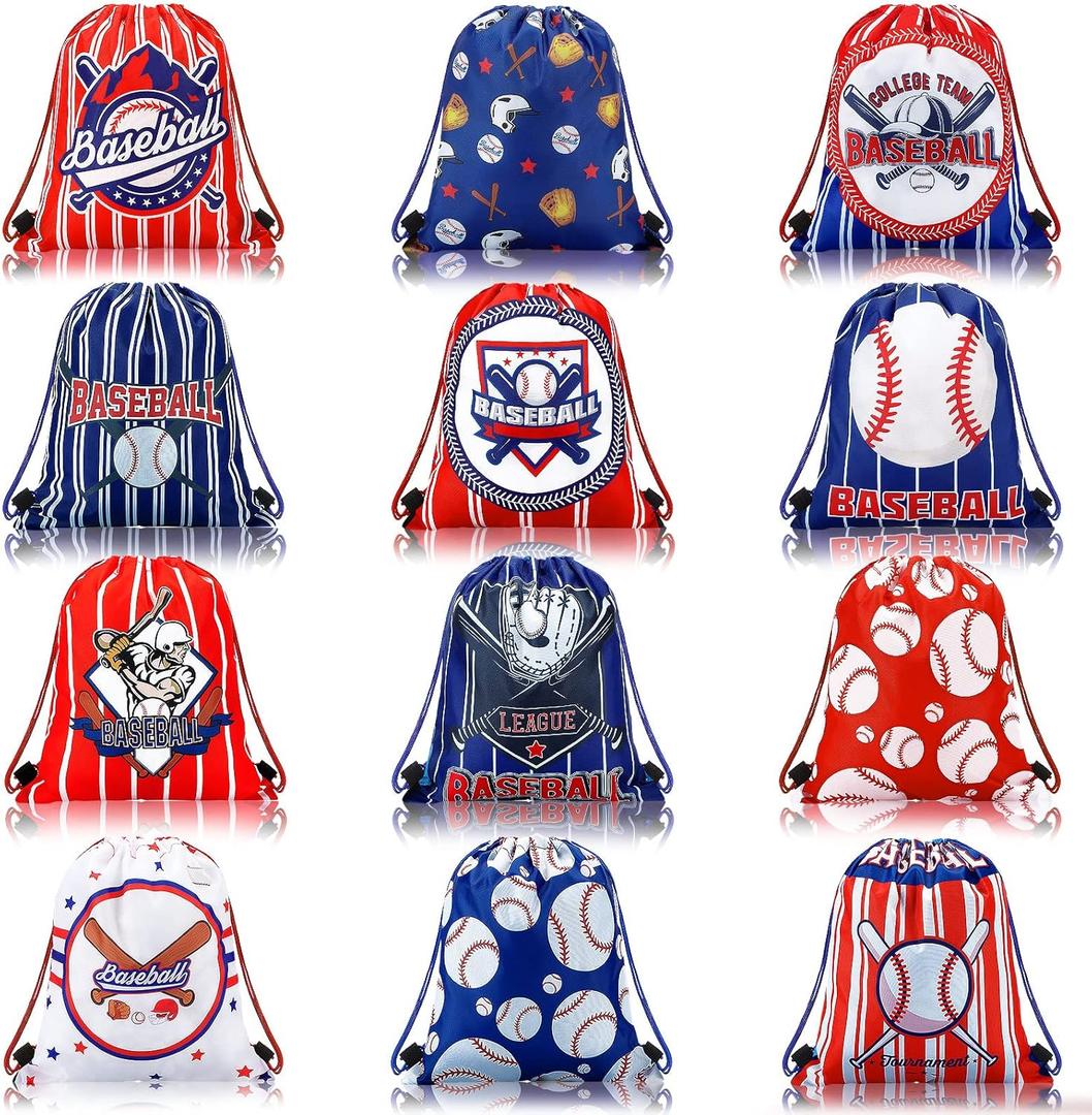 Tondiamo 12 Pcs Baseball Soccer Party Favor Bags Kids Drawstring Soccer Candy Goodies Treat Bags Supplies